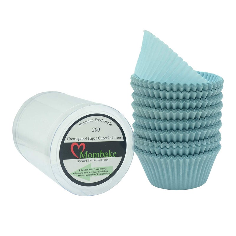 Mombake Premium Blue Greaseproof Cupcake Liners Muffin Paper Baking Cups Standard Sized, 200-Count - Image 1
